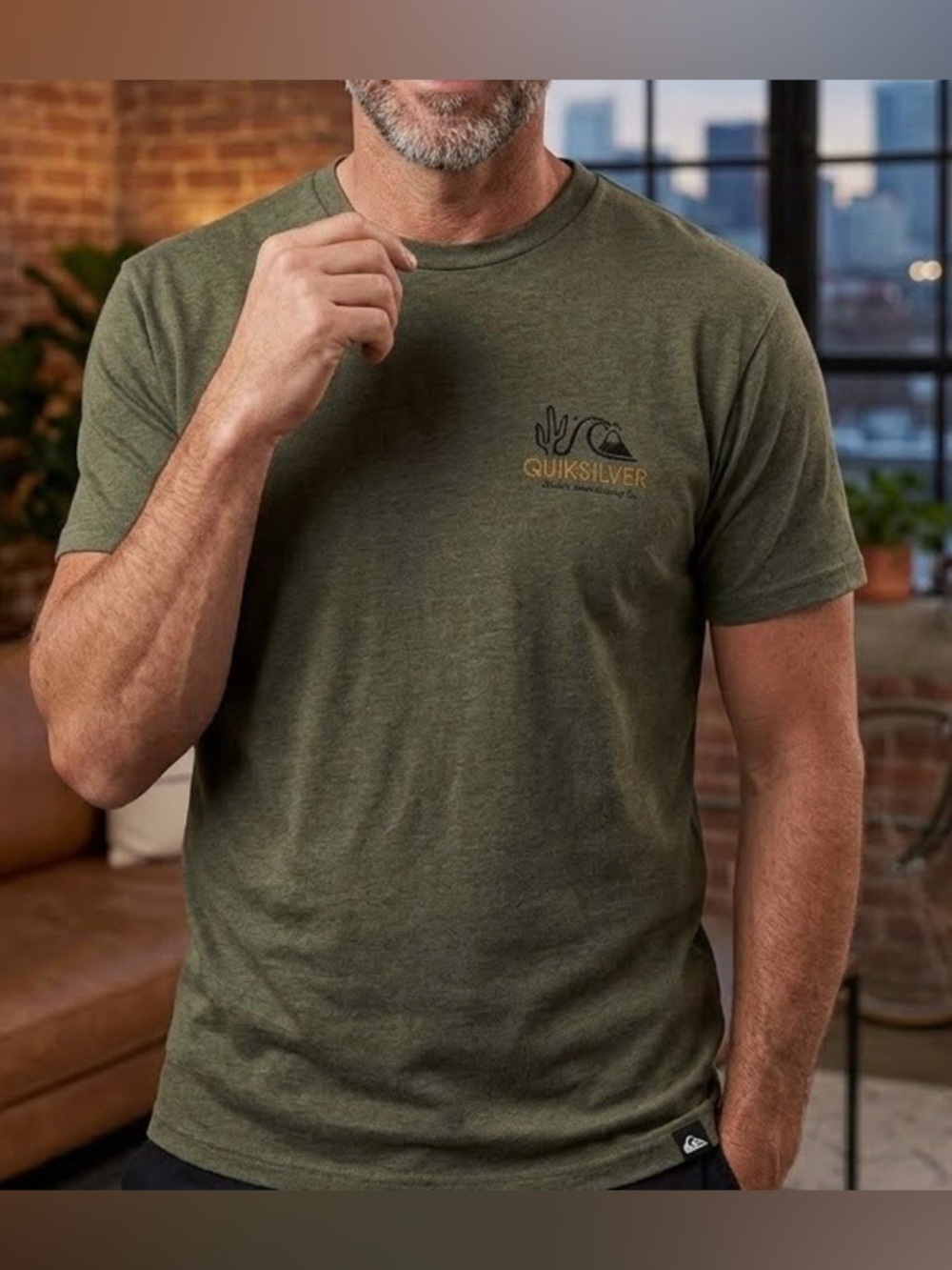 Quiksilver Dark Olive Logo Surf Tee
